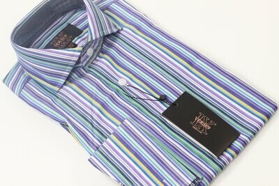 Purple Multi Stripe British Spread Collar Shirt with French Cuff