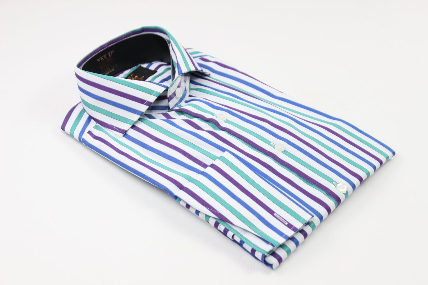 Purple &amp; Green Stripe Shirt/ French Cuff, Purple &amp; Green Stripe: 16-16.5 (36/37)