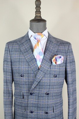Verse9 Two PC'S Double Breasted Blue Plaid Suit (Long)