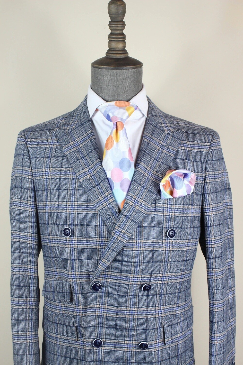 Verse9 Two PC&#39;S Double Breasted Blue Plaid Suit (Long)