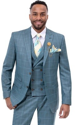 Teal Fashion 3 pcs T/R Window Pane Suit
