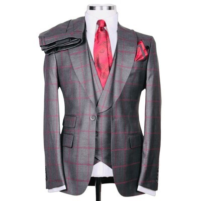 Pattern plaid suit grey burgundy
(Regular)