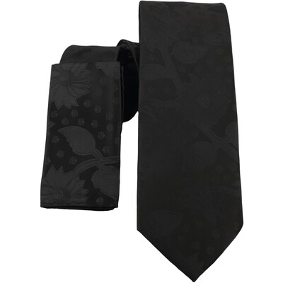 Black A5 Silk Tie and Hanky