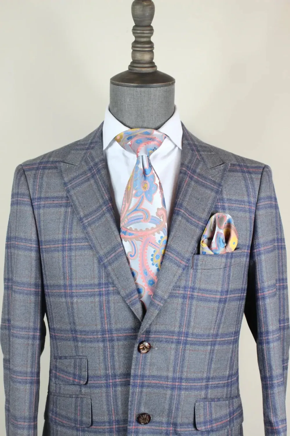 2 PC&#39;S Single Breasted Blue Plaid Suit (Regular) By Verse9