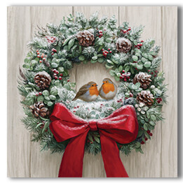 Red ribbon wreath and Robins