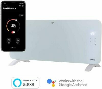 Princess 01.342001.01.001 2.000 Watt Smarte Flächenheizung App gesteuert, Weiß Smarthome Alexa