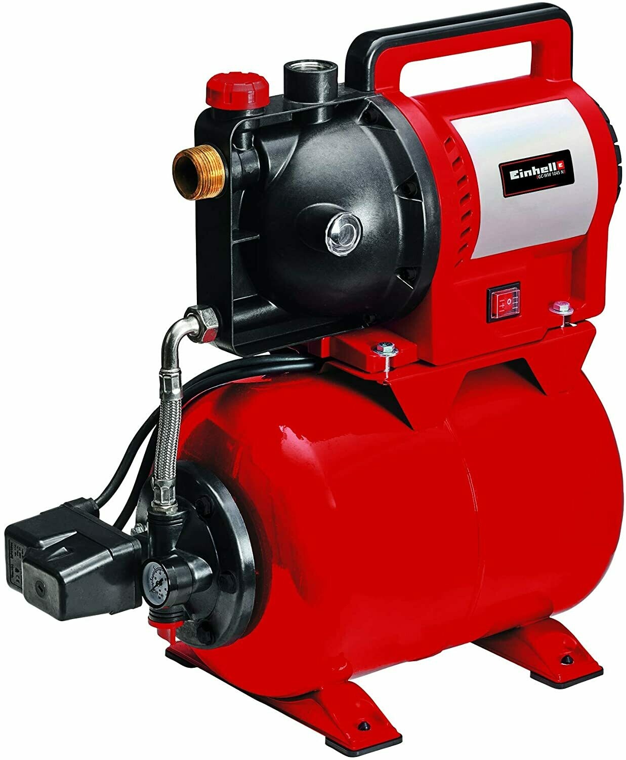 Einhell Hauswasserwerk GC-WW 1045 N (1050 W, max. 4.8 bar, 4500 L/h Fördermenge, max. 48 m Förderhöhe, Wasserfüllanzeige, Wassereinfüllöffnung/-ablassschraube, Manometer, 20 l-Tank)