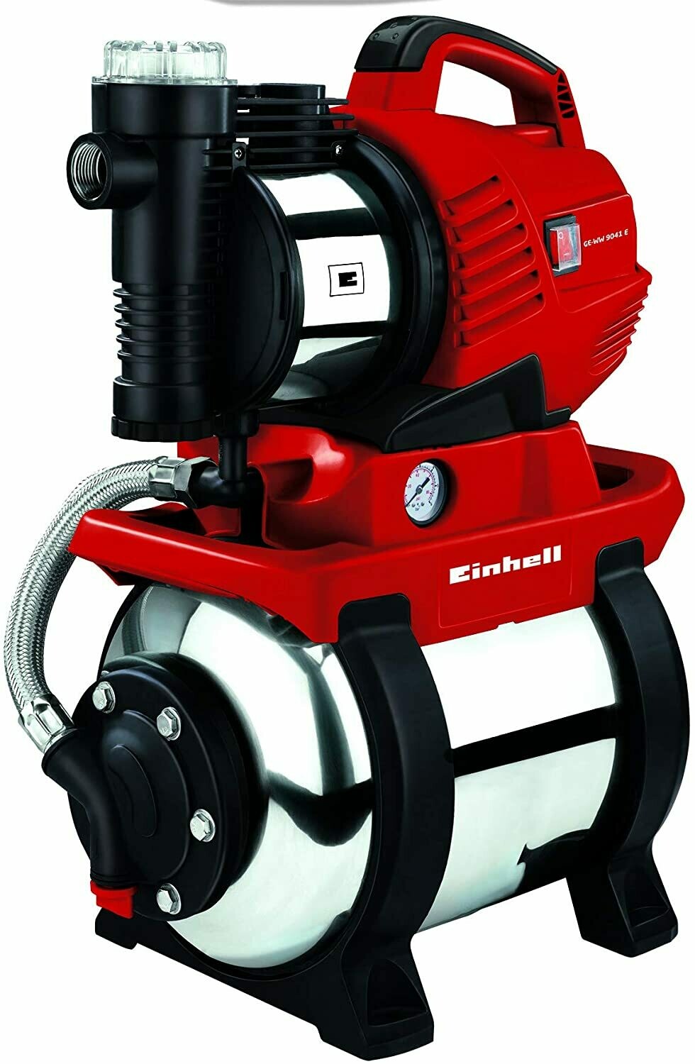 Einhell Hauswasserwerk GE-WW 9041 E (ECO-Power, 900 W, max. 4,8 bar, 4.100 L/h Fördermenge, Vorfilter, Rückschlagventil, 20 Liter Edelstahlbehälter)