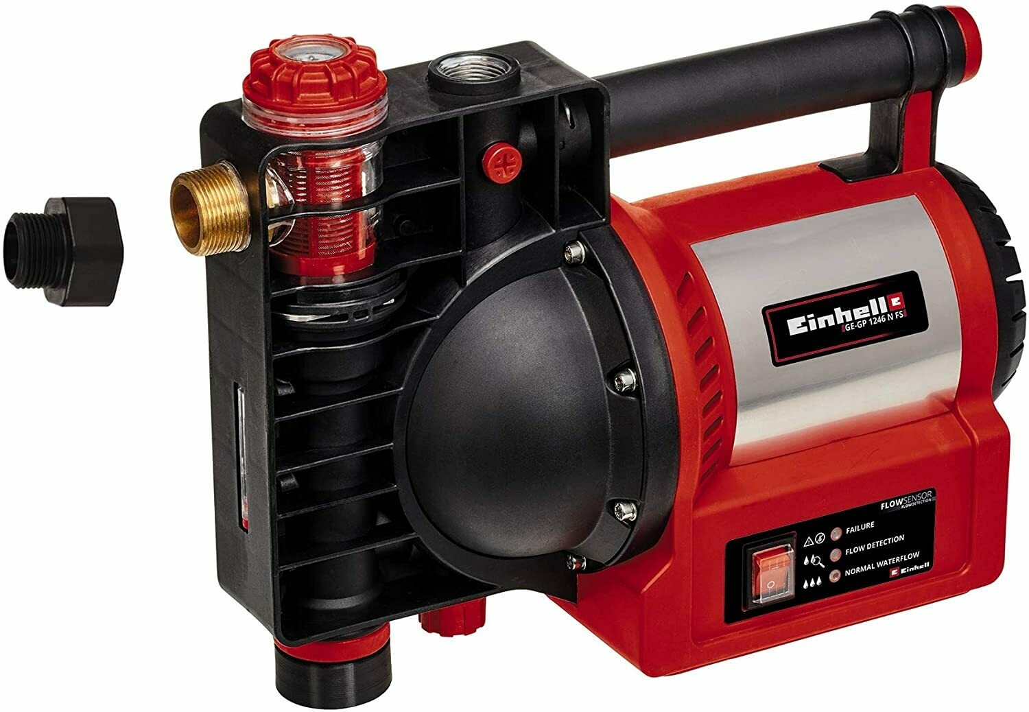 Einhell Gartenpumpe GE-GP 1246 N FS (1.200 Watt, 4.600 l/h, 5 bar Förderdruck, Wasserfüll-/Schmutz-/Sauganzeige, Trockenlaufsicherung, Brüh-/Thermoschutz, Flow-Sensor m. LED, Rückschlagventil)