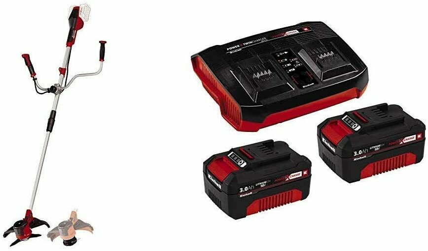 Einhell Akku-Sense AGILLO Power X-Change (Li-Ion, 2 x 18 V, max. Drehzahl 6300 min-1, max. Schnittbreite 30 cm, 3-Zahn-Messer, + Twincharger PXC-Starter-Kit