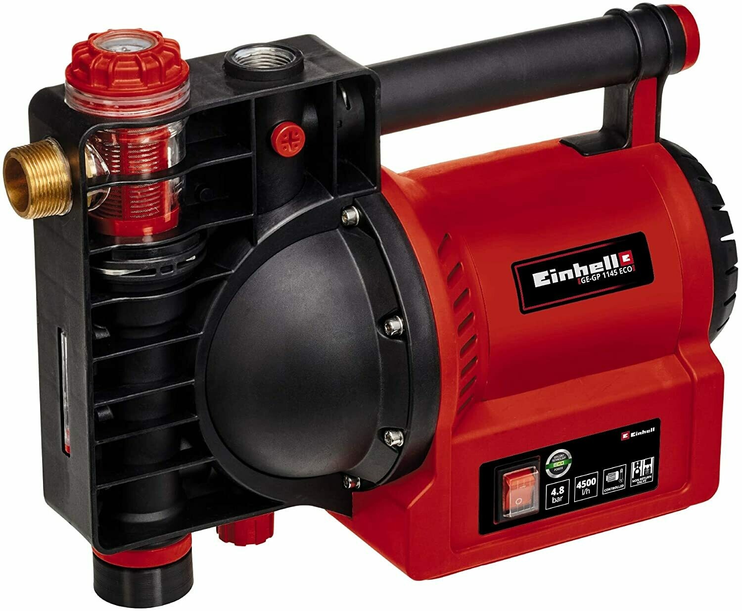 Einhell Gartenpumpe GE-GP 1145 ECO (1.100 W, 4500 L/h max. Förrdermenge, Wasserfüll-/Schmutz-/Sauganzeige, Thermo-/Frostschutz, Wassereinfüllschraube, Vorfilter m. Rückschlagventil, inkl. Adapter)