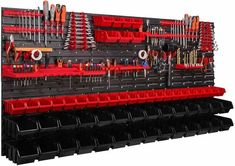 Stapelboxenwandregal Werkstattregal Sichtlagerkiste Box Schütte Werkzeughalter Haken Set