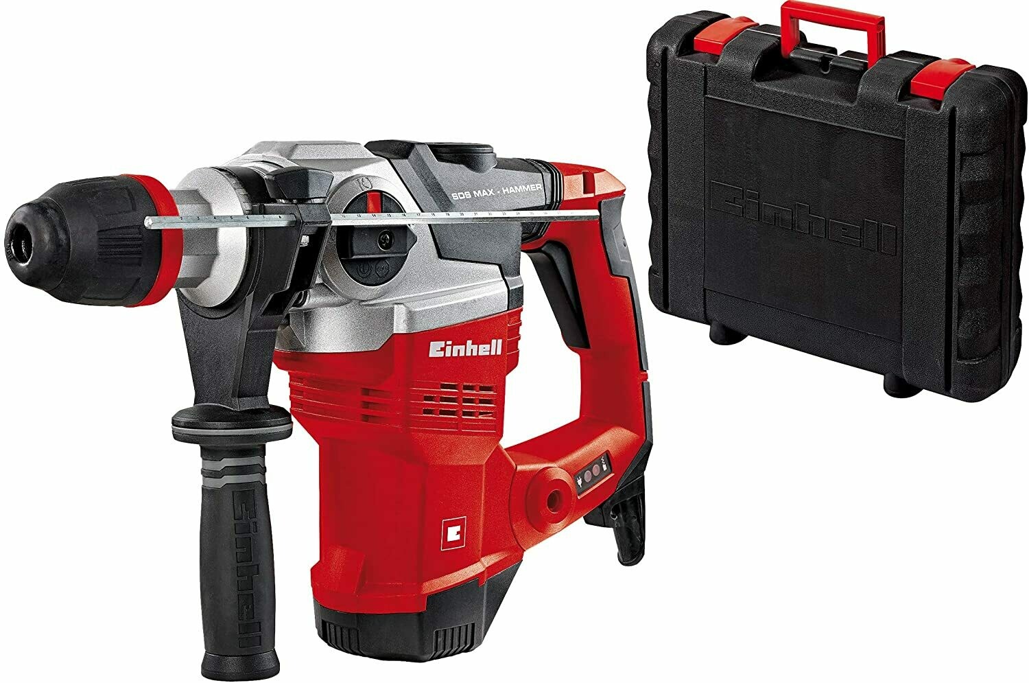 Einhell Bohrhammer TE-RH 38 E (1050 W, 9 J, Bohrleistung Ø 38 mm, SDS-Max-Aufnahme, Metall-Tiefenanschlag, Virbrationsdämpfung mit Andruckanzeige, Koffer)