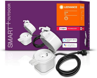 LEDVANCE Smart+ Outdoor Plug, ZigBee schaltbare Steckdose, für die Lichtsteuerung in Ihrem Smart Home, Direkt kompatibel mit Echo Plus und Echo Show (2. Gen.), Kompatibel mit Philips Hue Bridge