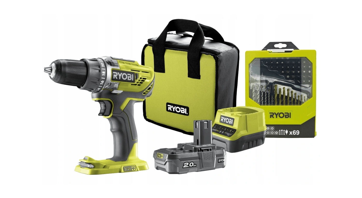 #SALE# RYOBI Bohrschrauber R18DD3 18V mit 2Ah AKKU und Tasche Set