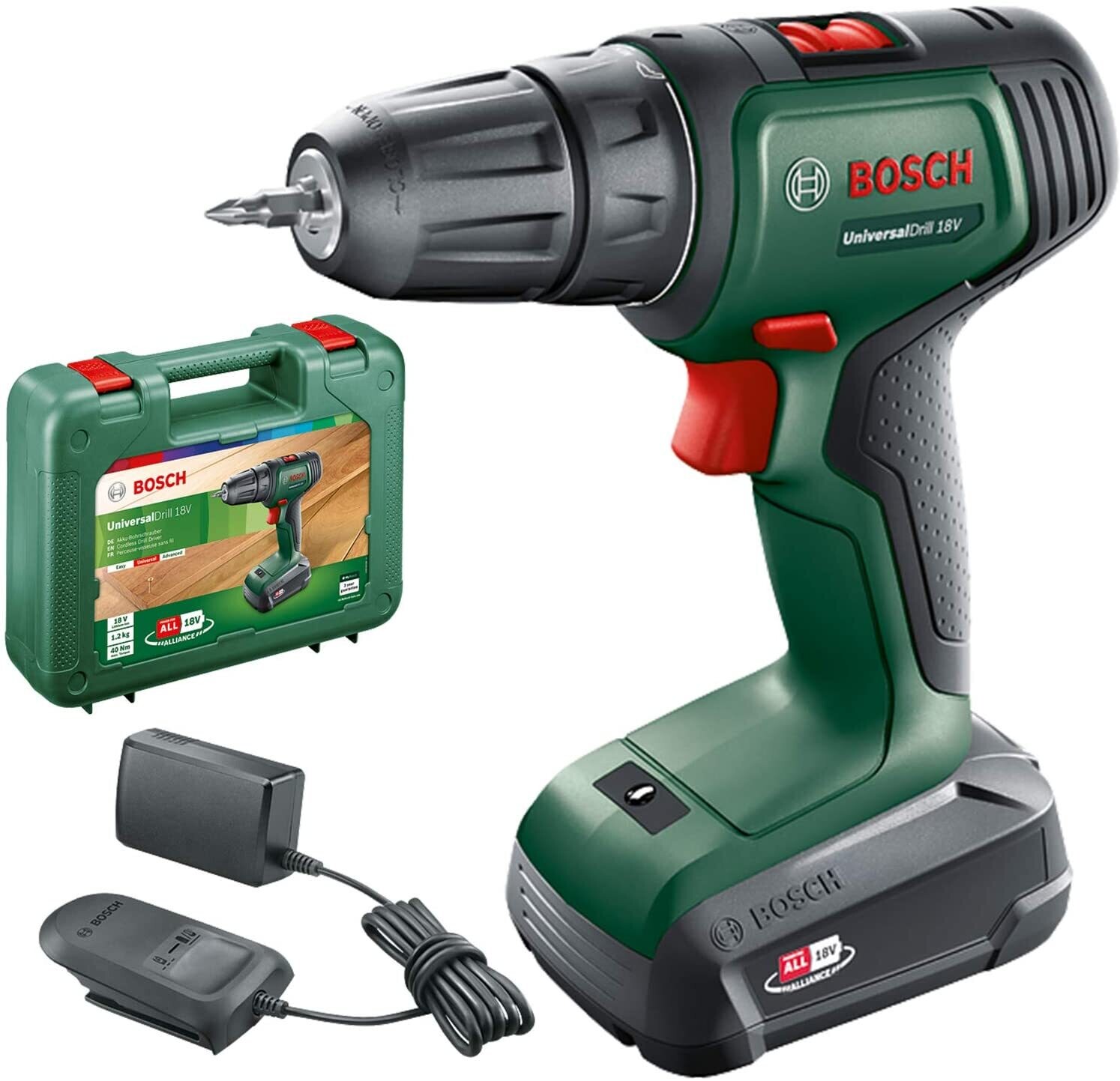 Bosch Set Akku-Zweigang-Bohrschrauber UniversalDrill 18V mit 1x Akkupack Ladegerät