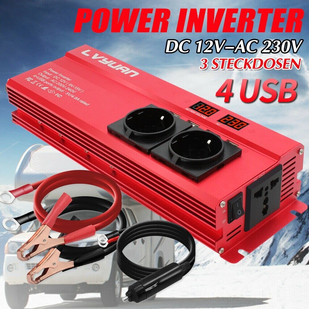 Spannungswandler Auto Wechselrichter Konverter USB Inverter 12V 200W bis 220V DE 