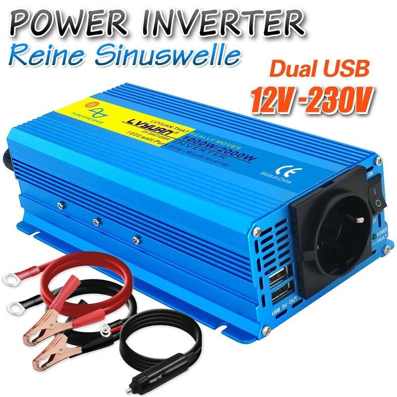 Spannungswandler 1000w 2000w Reiner Sinus Wechselrichter 12V auf 230V Inverter Spannungswandler 1000w 2000w Reiner Sinus Wechselrichter 12V auf 230V Inverter