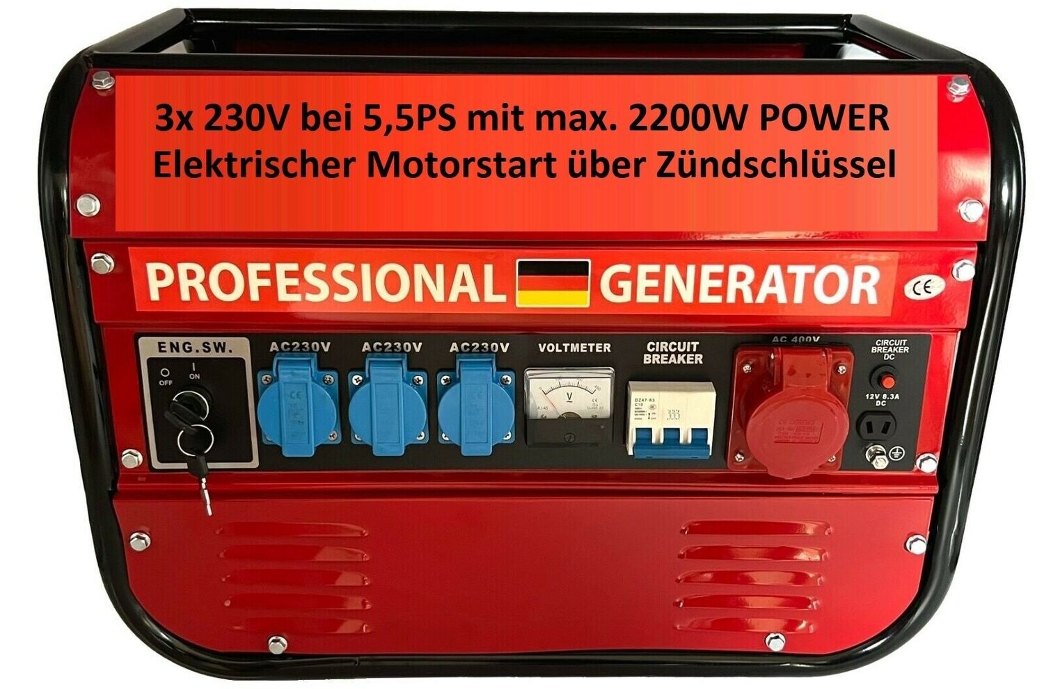 Notstromaggregat 5,5 PS Benzin Stromerzeuger Generator 2200 Watt