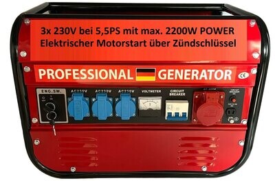 Notstromaggregat 5,5 PS Benzin Stromerzeuger Generator 2200 Watt
