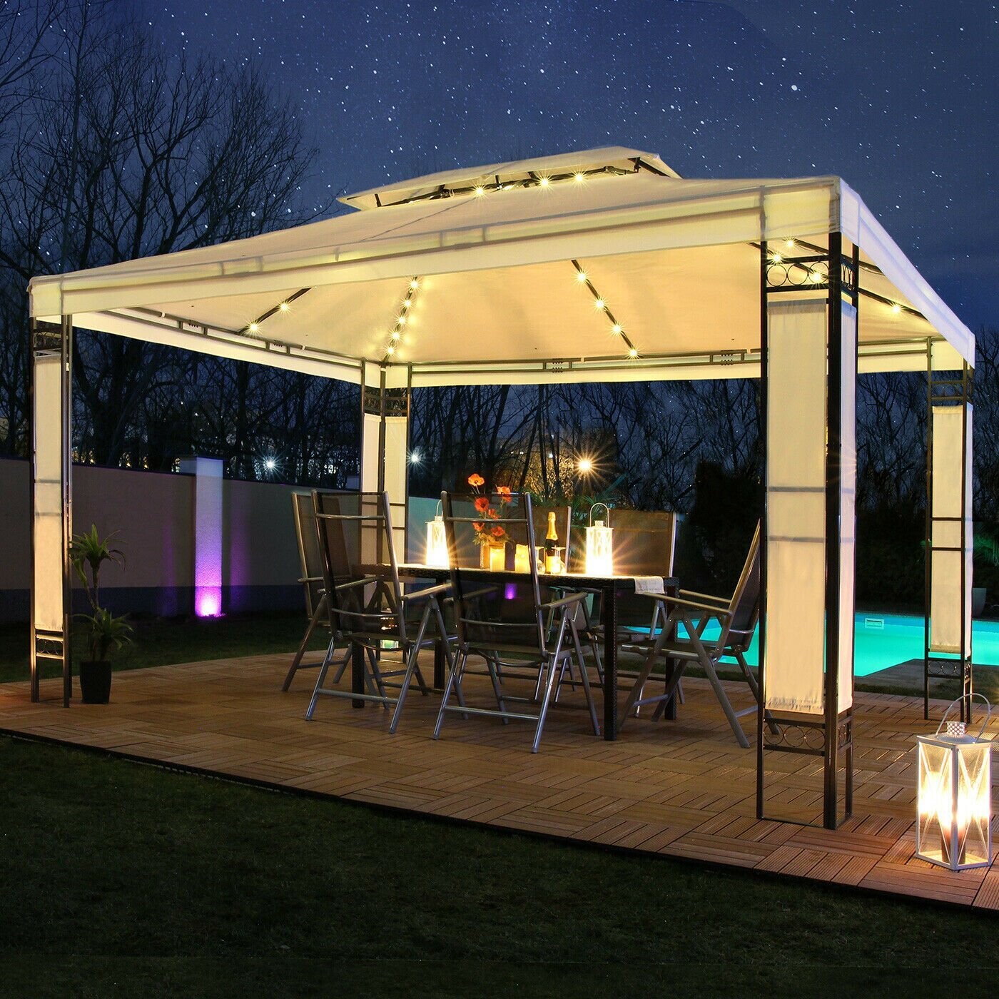 Solar LED - Event Pavillon Partyzelt Garten Gartenzelt Camping Pavilion FARBWAHL