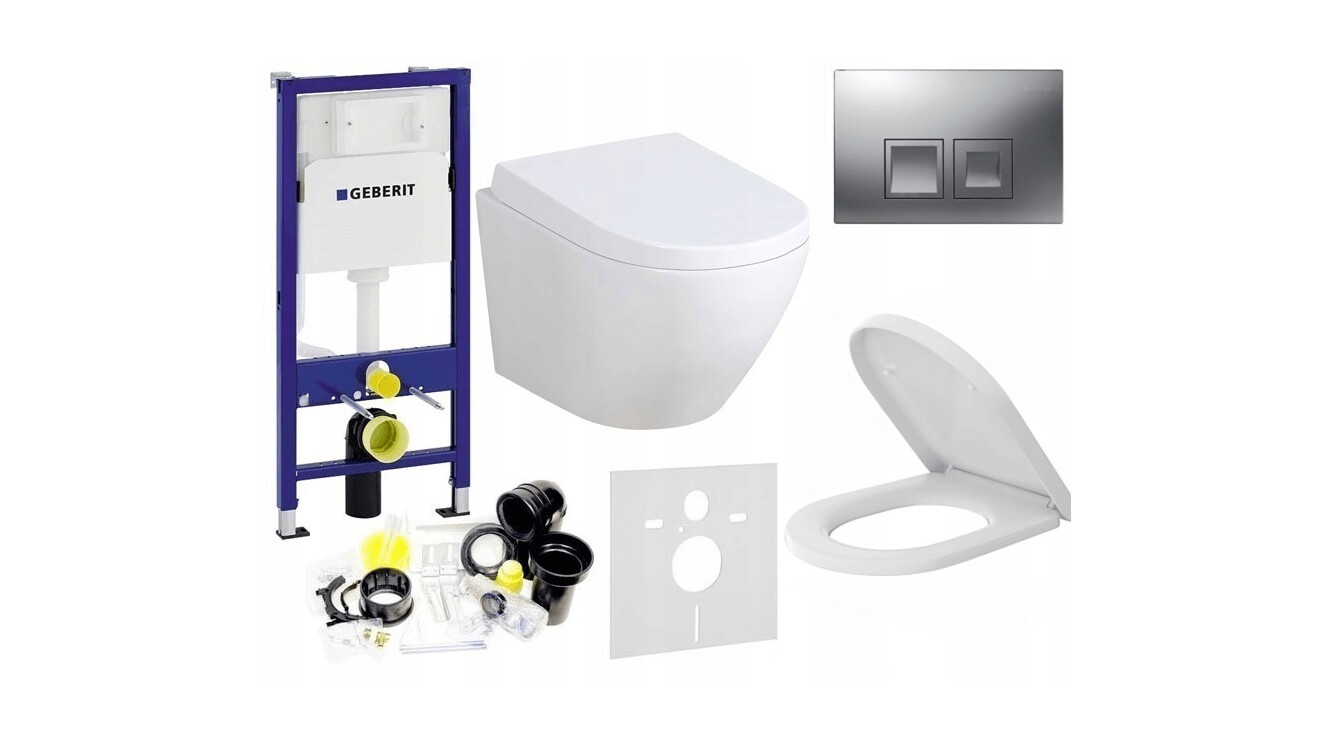 Geberit Vorwandelement Setangebot , Wand - WC-Sitz komplett mit Platte 7 in1 XXXL