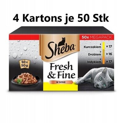 SHEBA Fresh&Fine 200 x 50 g Nassfutter Katzenfutter Saucenbeutel mit Huhn, Geflügel und Pute SHEBA Fresh&Fine 200 x 50 g Nassfutter Katzenfutter Saucenbeutel mit Huhn, Geflügel und Pute
