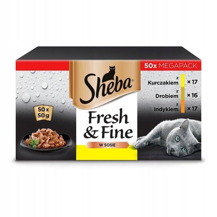 SHEBA Fresh&Fine 50 x 50 g Nassfutter Katzenfutter Saucenbeutel mit Huhn,  Geflügel und Pute
