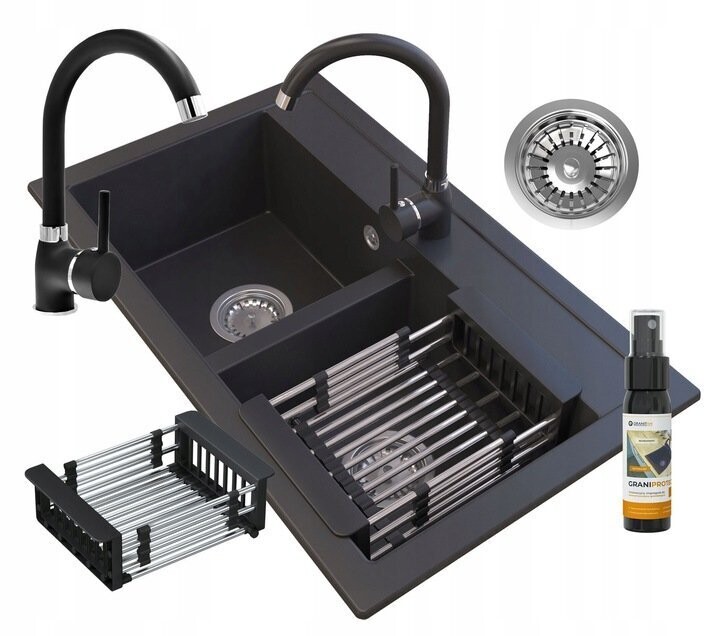 Granitspüle + Mischbatterie + Siphon Schwarz XXL Set Auswahl Bohrungen Granitspüle + Mischbatterie + Siphon Schwarz XXL Set Auswahl Bohrungen