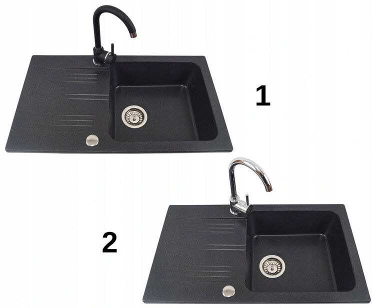 Granitspüle + Mischbatterie + Siphon Schwarz XXL Set Granitspüle + Mischbatterie + Siphon Schwarz XXL Set