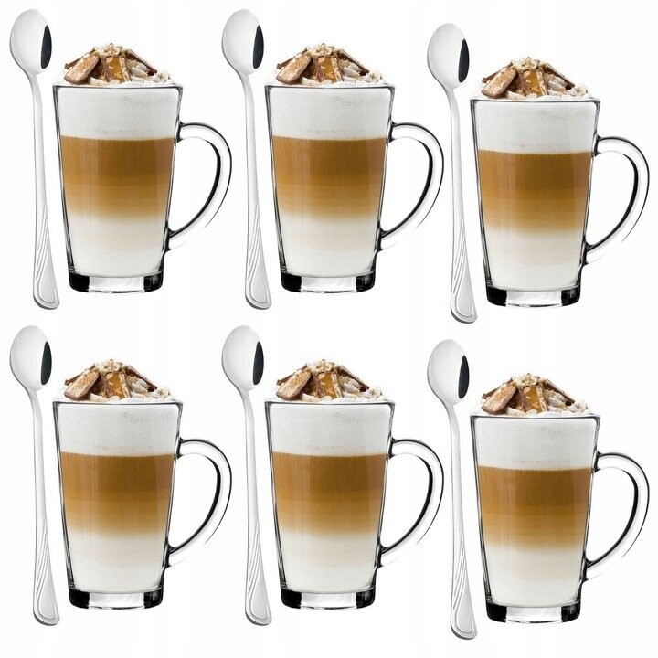 6 Kaffeegläser 370ml Latte Macchiato Gläser Set + 6 Löffel 6 Kaffeegläser 370ml Latte Macchiato Gläser Set + 6 Löffel