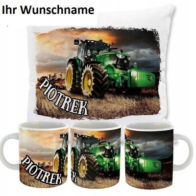 JOHN DEERE Geschenk-Set Tasse und Kissen mit Wunschname Druck JOHN DEERE Geschenk-Set Tasse und Kissen mit Wunschname Druck
