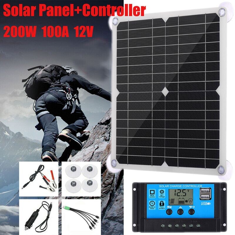 Mobiles Solarpanel Kit 200W  12V Solarmodule Batterieladegerät Controller für RV Camping, Camper, Wohnwagen & Wohnmobile