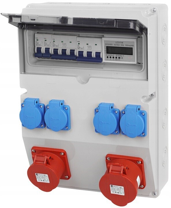 Elektro-Wandverteiler 1x 16A / 1x 32A / 4x230V komplett Set Baustromverteiler mit Digital-Zähler