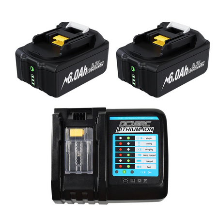 Set 2x 6AH Ersatz-Akku mit Ladegerät Makita Modelle Set 2x 6AH Ersatz-Akku mit Ladegerät Makita Modelle