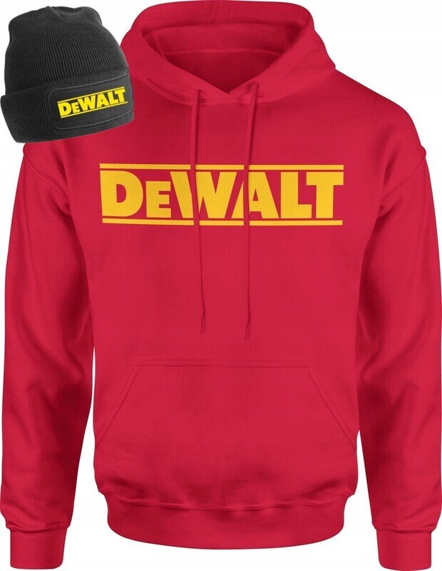 DeWalt PREMIUM Kapuzenpullover Hoodie Sweatshirt Pullover Pulli Herren Set mit Mütze FARBWAHL, Farbwahl: Rot