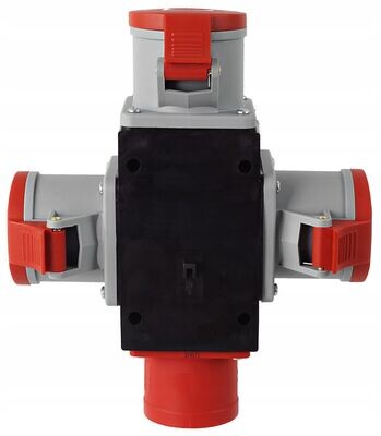 Baustromverteiler Verteiler 16A/32A T-Stück hat drei Buchsen mit Klappen IP44 Baustromverteiler Verteiler 16A/32A T-Stück hat drei Buchsen mit Klappen IP44