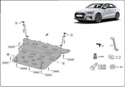 Stahl Motorabdeckung Unterfahrschutz Audi A3 (2020-2022) Umrüstung mit Anbaumaterial Set