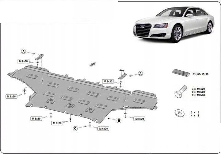 Stahl Motorabdeckung Unterfahrschutz Audi A8 D4 (2010-2017) Umrüstung mit Anbaumaterial Set