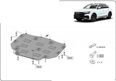 Stahl Motorabdeckung Unterfahrschutz Audi Q8 Getriebe Stahlabdeckung (2018-2020) Umrüstung mit Anbaumaterial Set