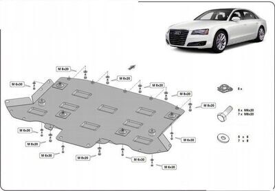 Stahl Motorabdeckung Unterfahrschutz Audi A8 (2010-2017) Getriebeabdeckung Umrüstung mit Anbaumaterial Set
