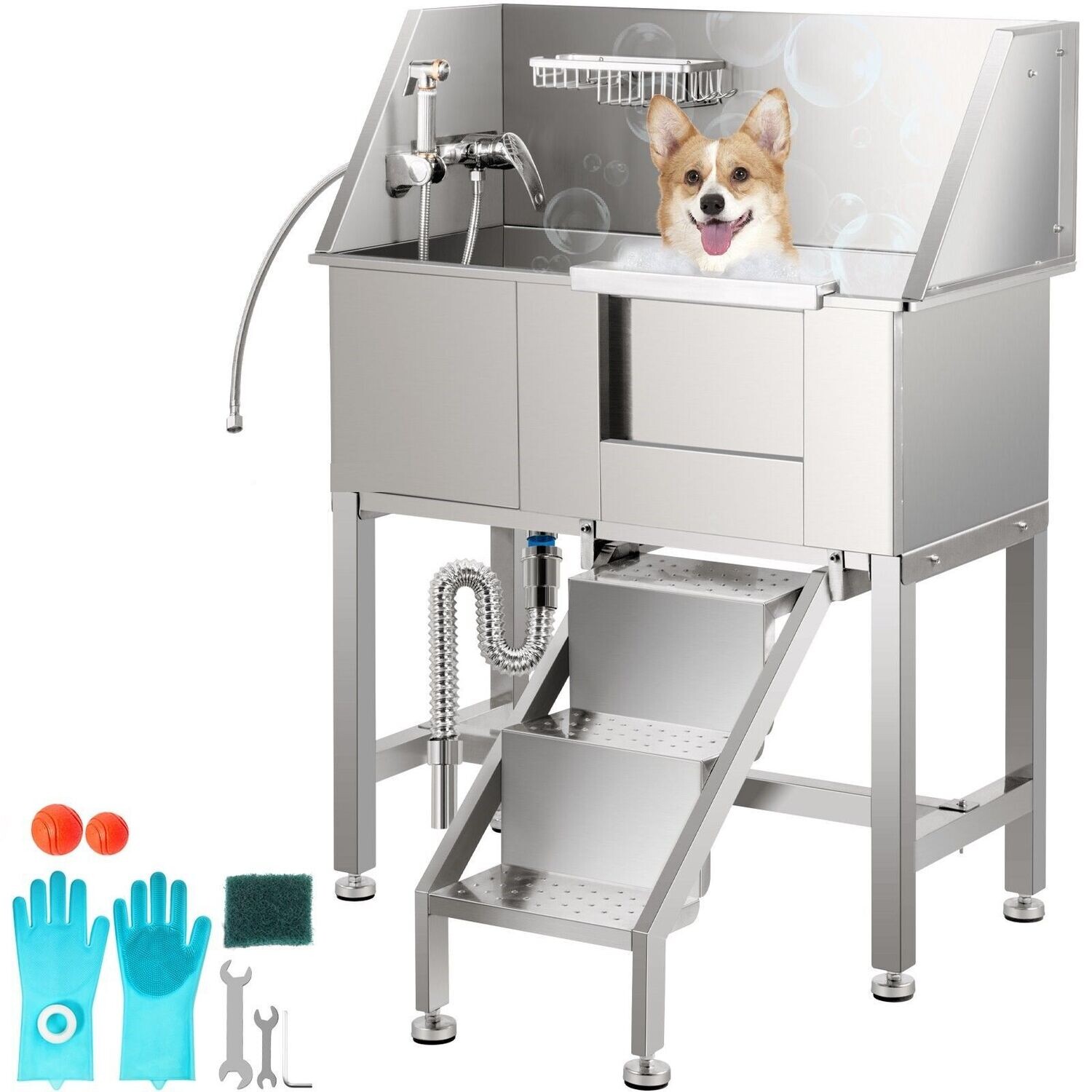 Tiersalon Hundesalon Haustier Pflege Badewanne Edelstahl Langlebig Hund Katze Mit Sprüher und Wasserhahn Professionell