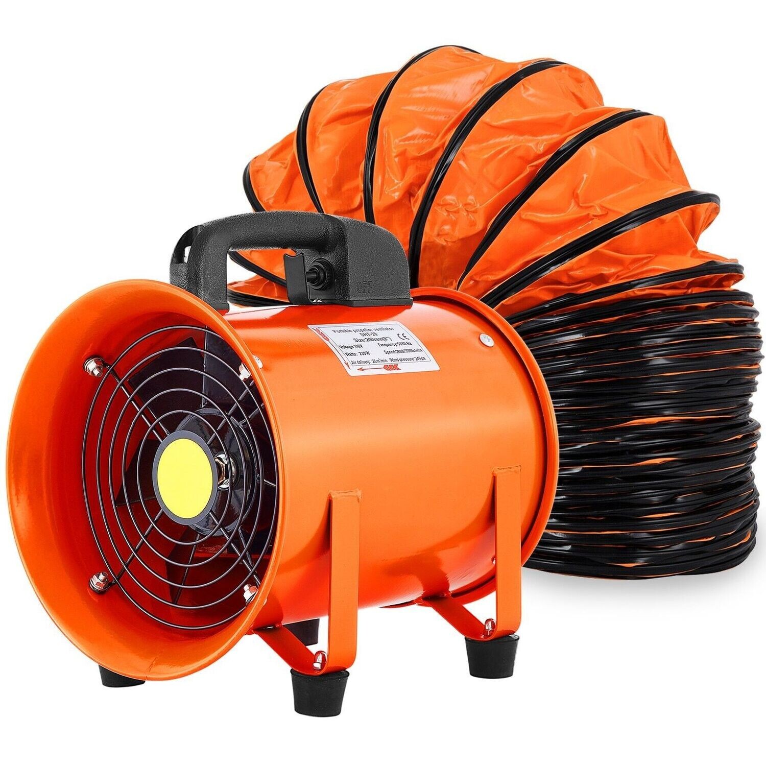 Baulüfter 230W Axialventilator 2800 U/min Axialgebläse Windmaschine mit 10 Meter PVC Schlauch 1500 m3 / h Luftdurchfluss Industrieventilator Kühlung & Trocknung