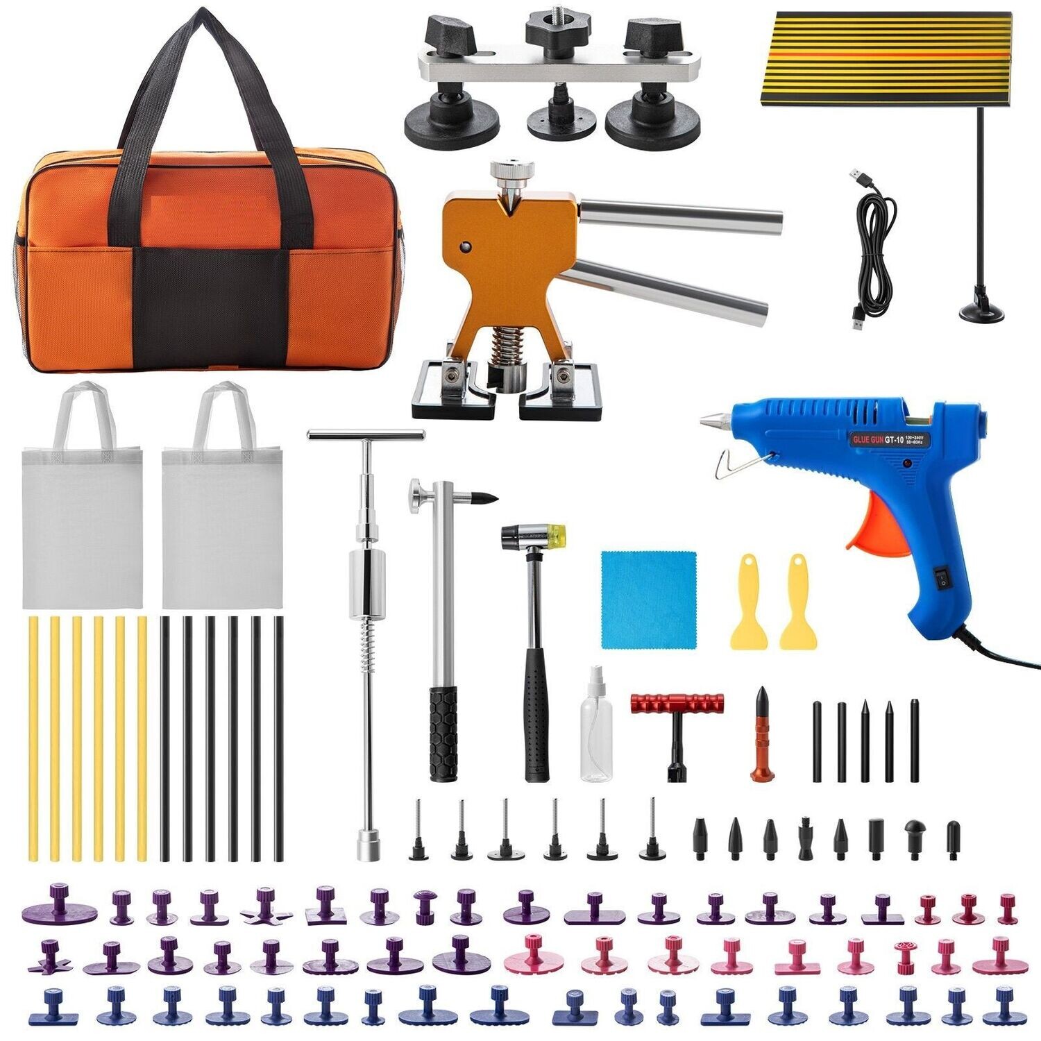 Auto Dellen 89 teiliges Reparaturset Ausbeulwerkzeug Hagel Reparatur LED Platte Gleithammer Dellenheber T-Stangen Set