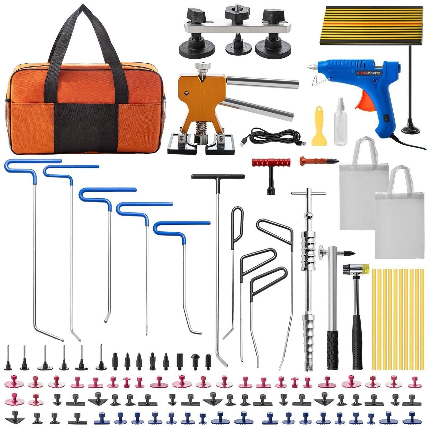 Auto Dellen 89 teiliges Reparaturset Ausbeulwerkzeug Hagel Reparatur LED Platte Gleithammer Dellenheber T-Stangen Set