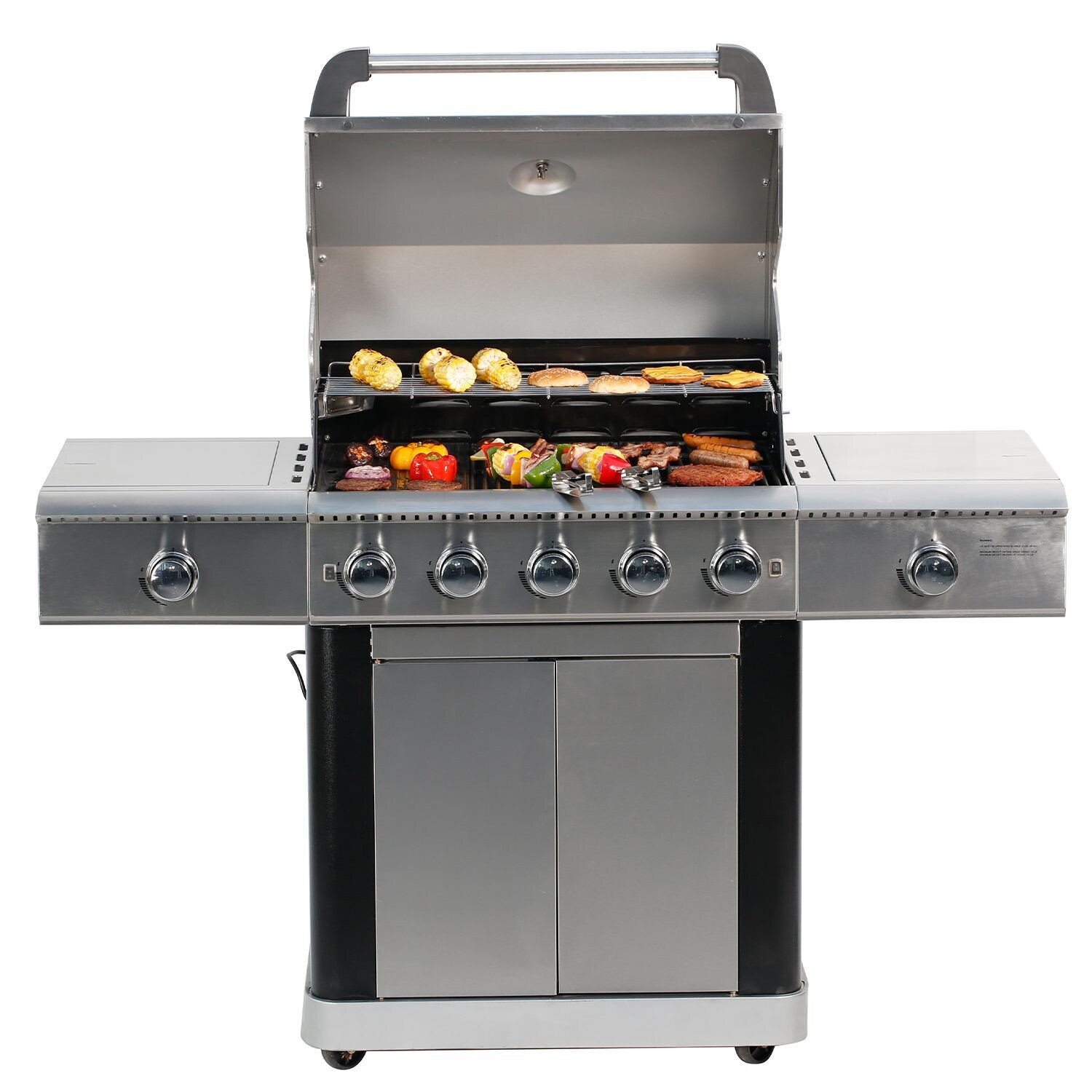 Gasgrill 5+2 BBQ GRILLWAGEN Edelstahl Brenner mit 2 Seitenkocher