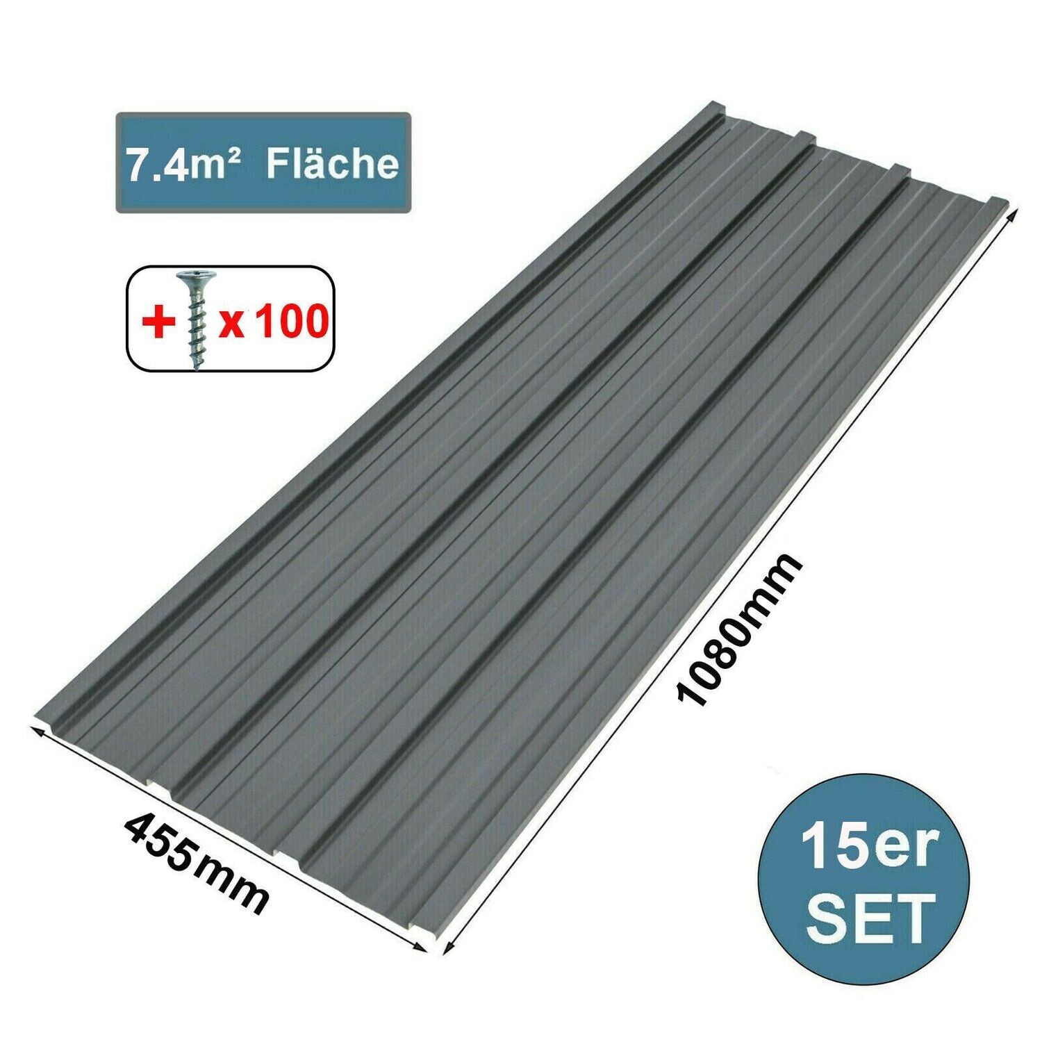 15x Dach Dacheindeckung Profilblech Bleche Trapezblech Metall Dachblech Stahlblech Wandblech Fassade Platten Set Farbwahl, Farbwahl: Grau