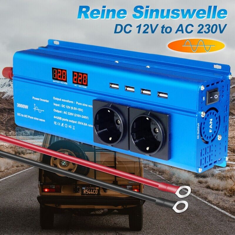 Spannungswandler 1500W 3000W Reiner Sinus 12V - 230V Wechselrichter 4USB 2AC