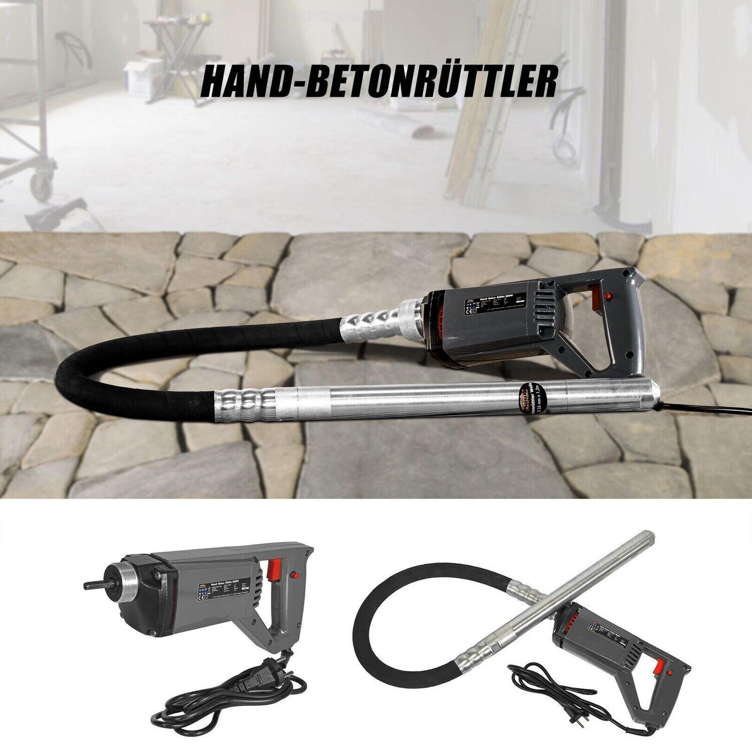 Betonrüttler Flaschenrüttler 800W flexible Welle Handrüttler Rüttelflasche