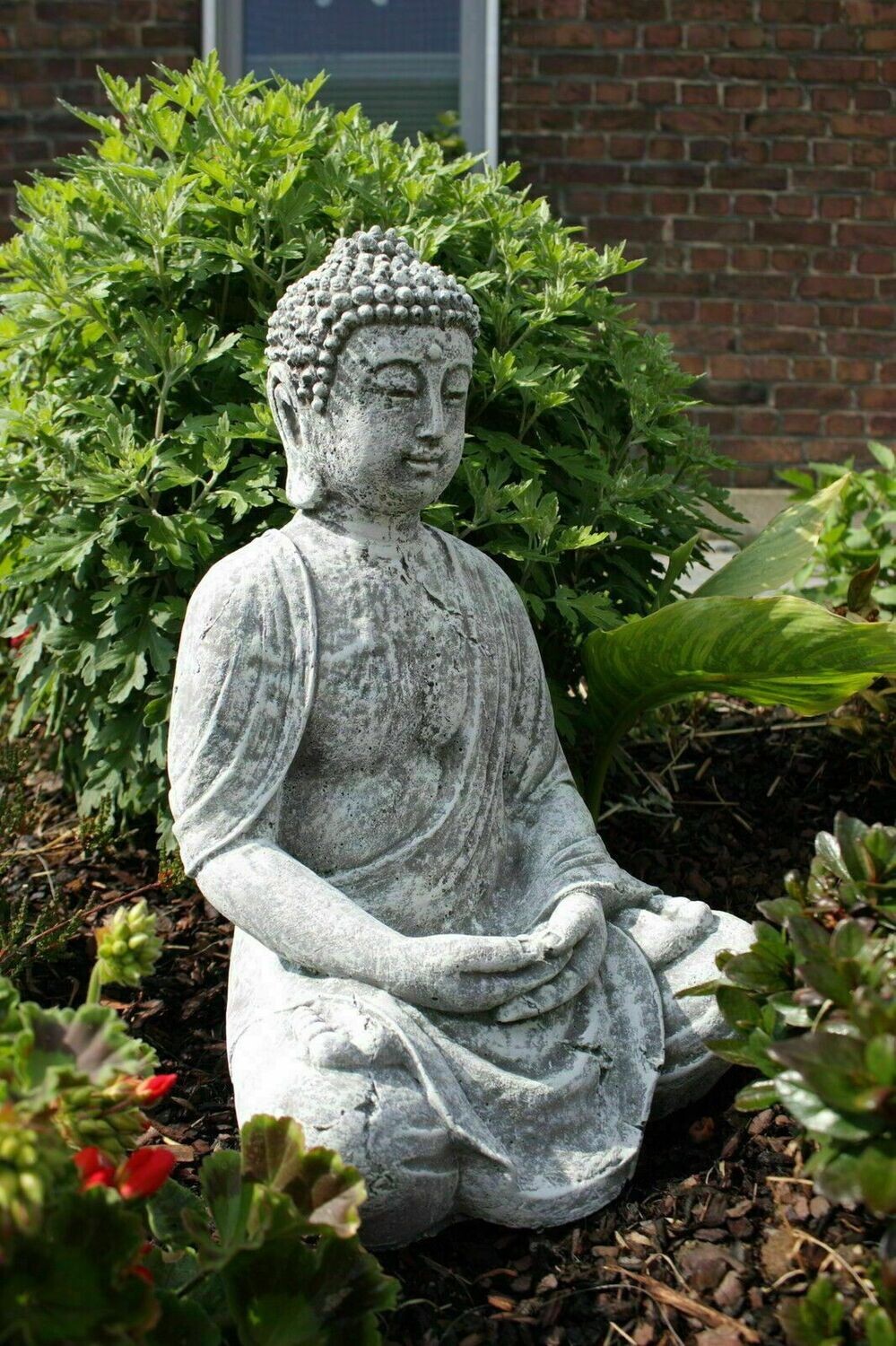Deko Steinfigur großer Buddha Shiva Frostfest Garten Deko Steinguss Gartenfigur